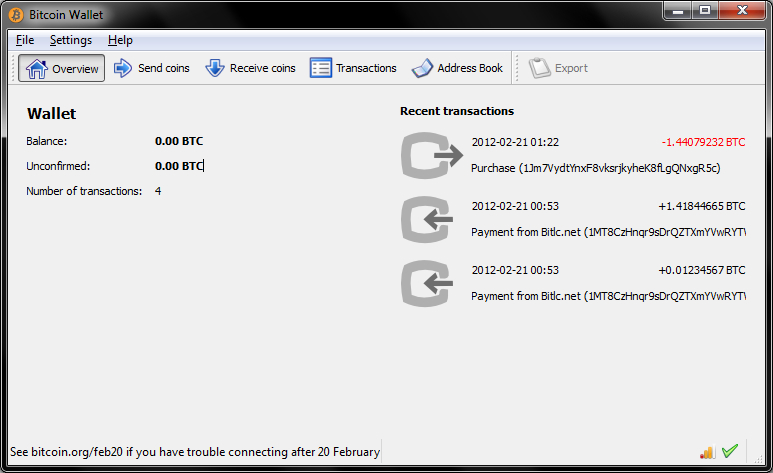 Bitcoin-Qt 0.5.2 client interface from the early Bitcoin software era