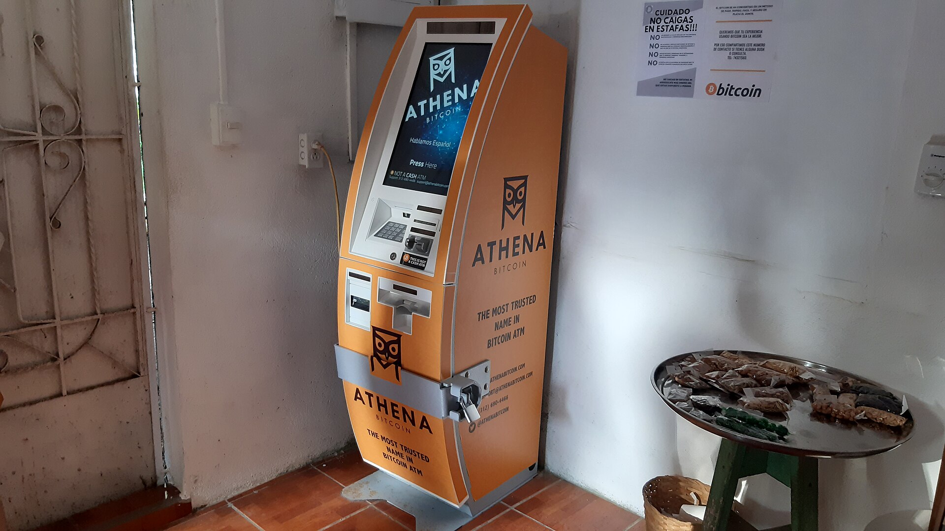 An orange bitcoin ATM in El Zonte, El Salvador, photographed in June 2021